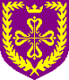 Calontir - Blazon: Purpure, a cross of Calatrava, in chief a crown, within in bordure a laurel wreath Or