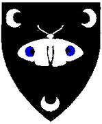Device: Sable, a moth between a decrescent, an increscent and a crescent argent, the moth marked with eyes sable and azure