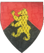 Device: Per chevron gules and sable, a bear rampant erminois 