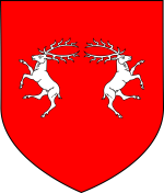 Device: Gules, two stags rampant addorsed argent.