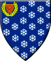 Nordskogen - Blazon: Azure, semé of snowflakes argent, in canton a laurel wreath Or