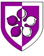 Device: Per Pale, Argent and Purpue, a cinquefoil and a bordure counterchanged.