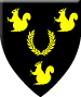 Nordleigh - Blazon: Sable, three squirrels rampant surrounding a laurel wreath Or