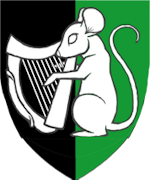 Device: Per pale sable and vert, a mouse sejant erect playing an Irish harp argent