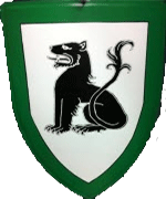 Device: Argent, a pard sable sejant, avec une bordure vert.