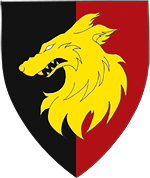 Device: Per pale sable and gules, a wolf's head erased Or.