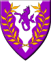 Coldedernhale - Blazon: Purpure, on a pile wavy argent a seawolf purpure, overall a laurel wreath Or