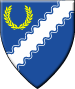 Midewinde - Blazon: Azure, a bend sinister wavy cotised argent, in dexter chief a laurel wreath Or