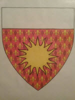 Device: Gules semy-de-lys, a sun Or and a chief argent.