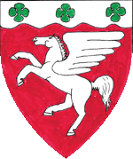 Device: Gules, a Pegasus segeart, on a chief wavy argent three quarterfoils vert