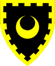 Device: Sable, a crescent within a bordure embattled Or