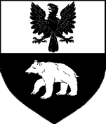 Device: Per fess argent and sable, an eagle displayed and a bear passant counterchanged