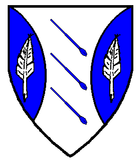 Device: Argent, in pale three artist's brushes and a pair of flaunches azure each flaunch charged with a feather argent.