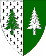 Device: Per pale ermine and vert, two pine trees couped counterchanged vert and argent 
