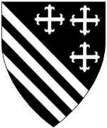 Device: Per bend sable and bendy argent and sable, three crosses fleury argent Registered!