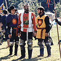 Corin du Soliel as king of the Midrealm at Pennsic 14 with two of his squires (Aylmar de North Allerton.and Grendalad who would become Danr)
