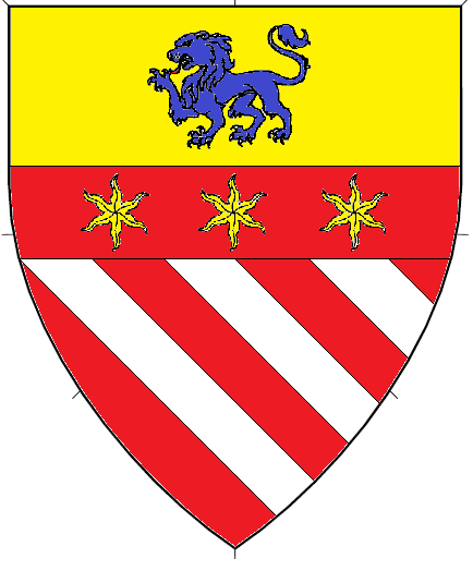 Device: <In Process>
Per fess Or and bendy argent and gules, on a fess gules below in chief a lion passant azure three estoiles Or