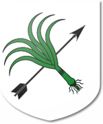 Device: Argent, an arrow proper and a leek proper in saltire (unregistered).