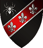 Device: Sable, on a bend sinister gules fimbriated three fleurs de lys palewise, in canton a spider argent.