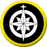 Populace Badge - Blazon: Sable, a compass rose argent, a bordure Or