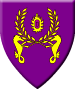 Mare Amethystinum - Blazon: Purpure, within a laurel wreath, its base sustained by two seahorses respectant, a flame Or charged with a step-cut gemstone palewise purpure