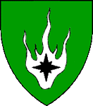 Device: Vert, upon a flame argent, a compass star sable.