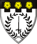 Noiregarde (inactive) - Blazon: Argent, a rapier within a laurel wreath and on a chief embattled sable three roses Or