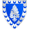 Device: Azure, a yew tree eradicated argent and a bordure argent crescenty azure.