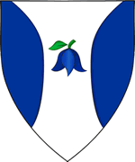 Device: Argent, a tulip inverted azure slipped and leaved vert between flaunches azure.